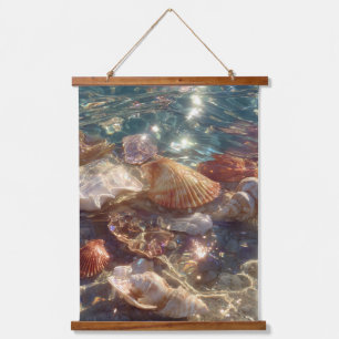Schimmernder Unterwasser-Muschelschatz Kunst Wandteppich Mit Holzrahmen