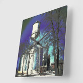 Schimmernder Wasserturm Quadratische Wanduhr (Winkel)
