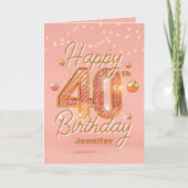 Schimmerndes Chic Blush Pink und Gold 40. Geburtst Karte (Vorderseite)