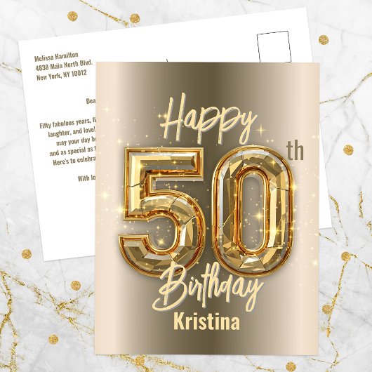 Schimmerndes Gold und Diamond 50. Geburtstag Postkarte