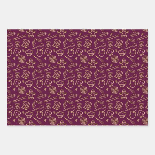 Schimmerndes goldenes Weihnachtsbackmuster Geschenkpapier Set (Vorderseite)