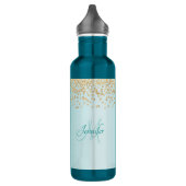 Schimmerndes Meeresblau mit goldenem Glitzer Spark Edelstahlflasche (Links)