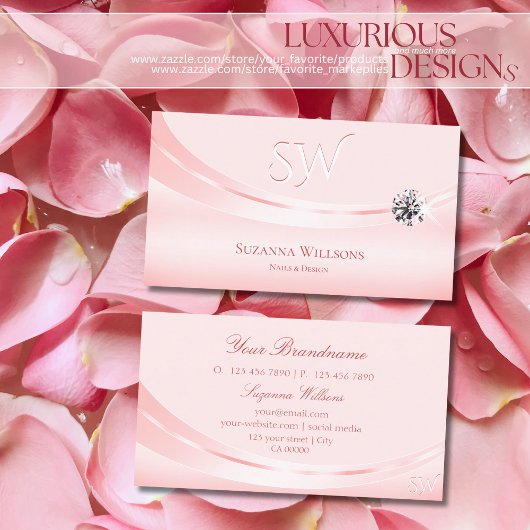 Schimmerpastellrosa mit Monogram und Diamond Visitenkarte