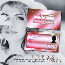 Schimmerrosa Grünes Ombre mit Monogramm und Foto Visitenkarte