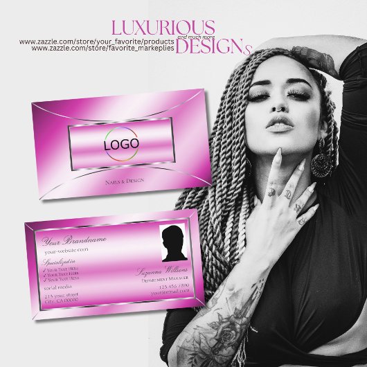 Schimmerrosa Silber-Dekoration mit Logos und Foto Visitenkarte