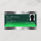 Schimmerstars Green Silver Borders Monogram Foto Visitenkarte (Rückseite)