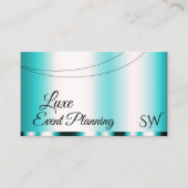 Schimmery Aquamarin Glamour mit Initials Stilvoll Visitenkarte (Vorderseite)