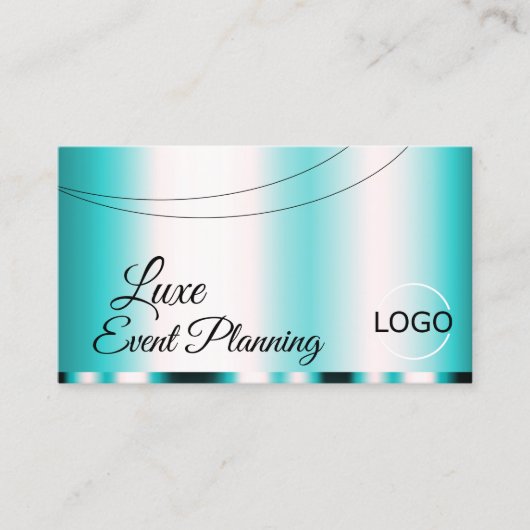 Schimmery Aquamarin Glamour mit Logo Stilvoll eleg Visitenkarte (Vorderseite)