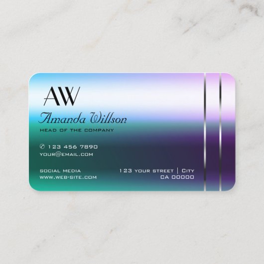 Schimmery Aquamarin Lila Ombre Silver Decoder Mono Visitenkarte (Rückseite)