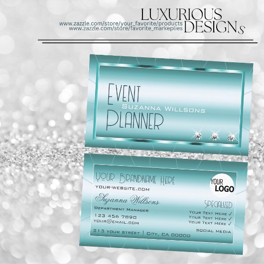 Schimmery Aquamarin mit Diamanten und Logos Stilvo Visitenkarte