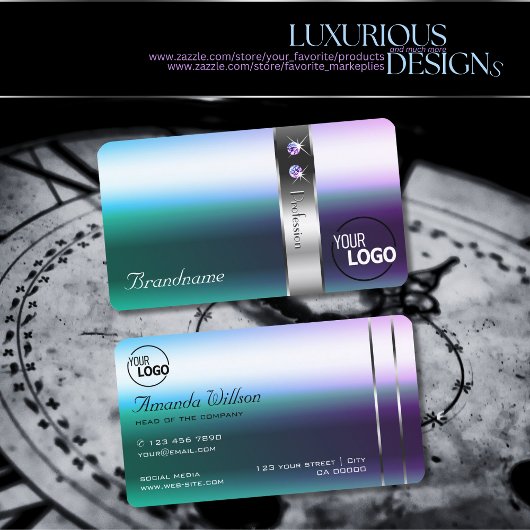 Schimmery Aquamarine Lila Ombre Silver Dekoration Visitenkarte