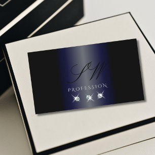 Schimmery Blue Black Sparkling Diamonds Initials Visitenkarte