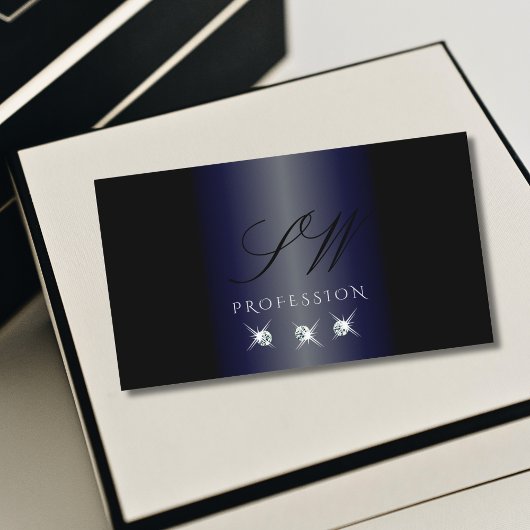 Schimmery Blue Black Sparkling Diamonds Initials Visitenkarte
