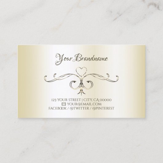 Schimmery Cream Ornamental Verziert Corners Initia Visitenkarte (Rückseite)