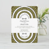 Schimmery Golden Foil Effekt Griechischer Meander Einladung (Stehend Vorderseite)