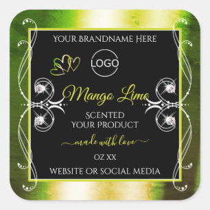 Schimmery Green Product Labels Logo Juwelen Black Quadratischer Aufkleber