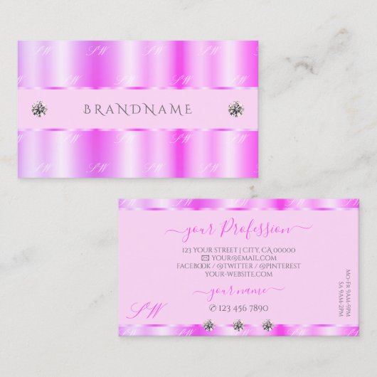 Schimmery Light Pink Sparkling Diamonds Monogram Visitenkarte (Vorne/Hinten)