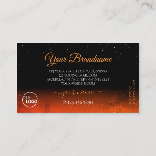 Schimmery Orange Black Sparkling Diamonds mit Logo Visitenkarte (Rückseite)