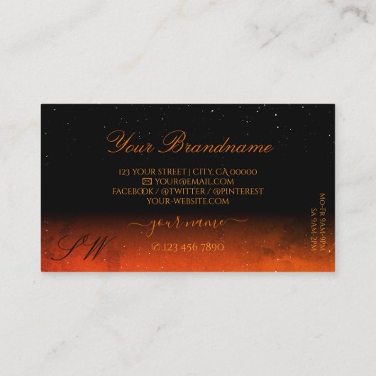 Schimmery Orange Black Sparkling Diamonds Monogram Visitenkarte (Rückseite)