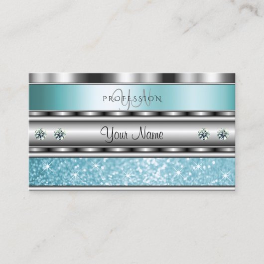 Schimmliges Silber-Sparkling-Monogramm des Aquamar Visitenkarte (Vorderseite)