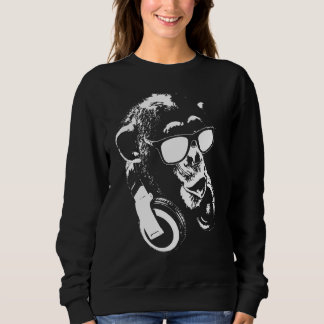 Schimpanse Affe mit Kopfhörern und Sonnenbrille Sweatshirt