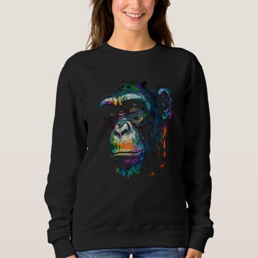 Schimpanse Affengesicht Buntes Wildtier Waldtier Sweatshirt (Vorderseite)