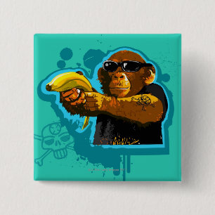 Schimpanse, der eine Banane hält Button