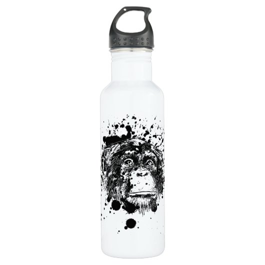 Schimpanse in Black Splash Trinkflasche (Vorderseite)