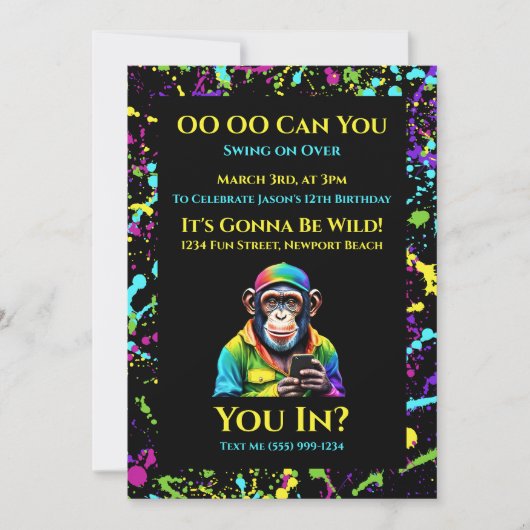 Schimpanse mit Chimp-Chat-Farbton Einladung (Vorderseite)