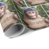 Schimpanse mit Happy Birthday-Schild Geschenkpapier (Rolleneckpunkt)