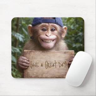 Schimpanse mit Holzschild Mousepad