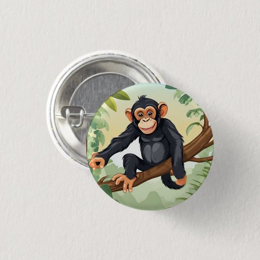 Schimpanse mit ihrem niedlichen Schwanz auf den Fi Button (Vorne & Hinten)