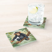 Schimpanse mit ihrem niedlichen Schwanz auf den Fi Glasuntersetzer (Schrägansicht)