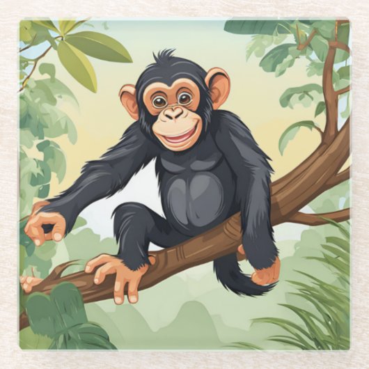 Schimpanse mit ihrem niedlichen Schwanz auf den Fi Glasuntersetzer (Vorderseite)