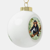 Schimpanse mit ihrem niedlichen Schwanz auf den Fi Keramik Kugel-Ornament (Links)