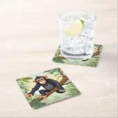 Schimpanse mit ihrem niedlichen Schwanz auf den Fi Rechteckiger Pappuntersetzer (Vor Ort)