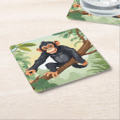 Schimpanse mit ihrem niedlichen Schwanz auf den Fi Rechteckiger Pappuntersetzer (angewinkelt)