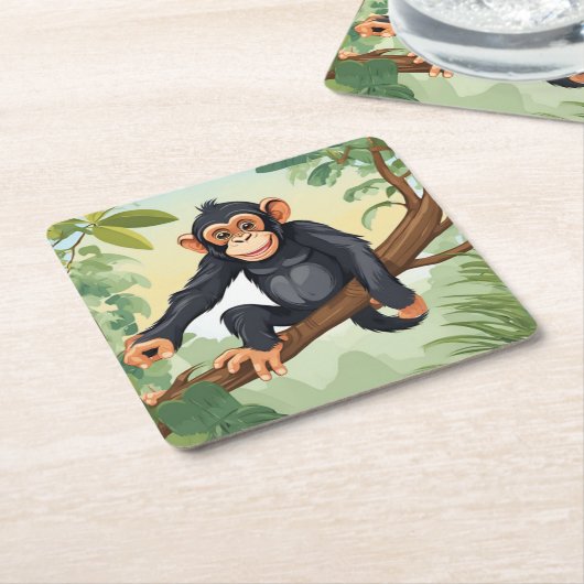 Schimpanse mit ihrem niedlichen Schwanz auf den Fi Rechteckiger Pappuntersetzer (angewinkelt)