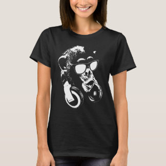 Schimpanse mit Kopfhörern und Sonnenbrille T-Shirt