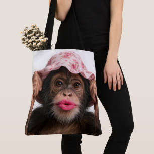 Schimpanse mit rosa Lippenstift Tasche