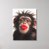 Schimpanse mit rotem Lippenstift Leinwanddruck (Vorderseite)
