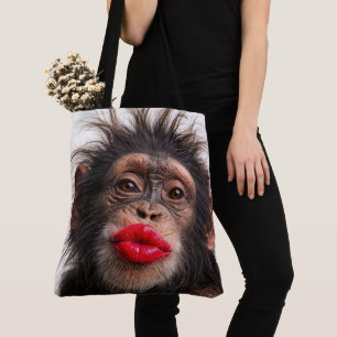 Schimpanse mit rotem Lippenstift Tasche