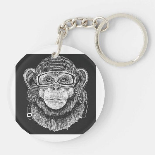Schimpanse-Motorrad-Reiter Schlüsselanhänger (Rückseite)