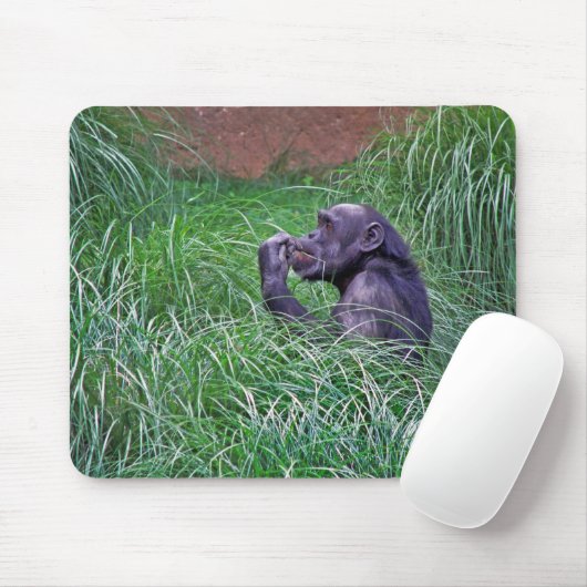 Schimpanse sitzt im großen Gras Mousepad (Mit Mouse)