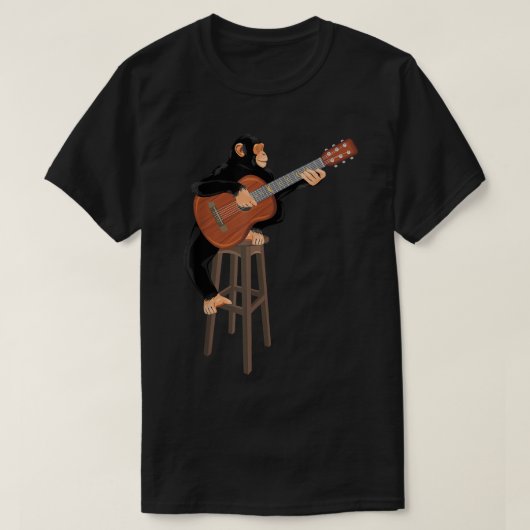 Schimpanse spielt akustische Gitarre. Funny Affe T-Shirt (Design vorne)
