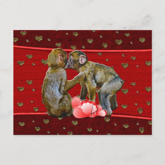 Schimpansen küssen Schwimmende Herzen Postkarte (Vorderseite)