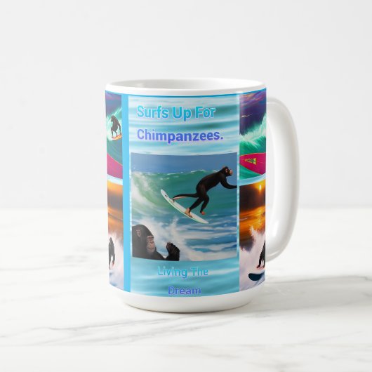 Schimpansen surfen Fotocollage, Kaffee Tasse (VorderseiteRechts)