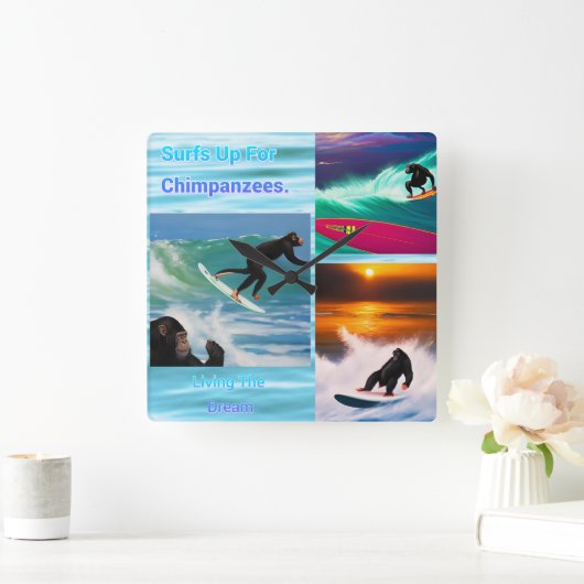 Schimpansen surfen FotoCollage, Wall Clock Quadratische Wanduhr (Zuhause)