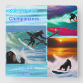 Schimpansen surfen FotoCollage, Wall Clock Quadratische Wanduhr (Vorderseite)