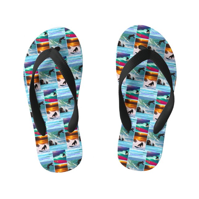 Schimpansen surfen Fotokollage, Flip Flops Kinderbadesandalen (Fußbett)